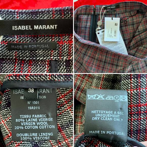 Isabel Marant Diesty Asymmetric Checked Wool Blend Skirt Size 6 - Picture 11 of 12
